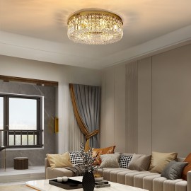 1 Luxury-Style Modern Crystal Round Ceiling Lamp - Three-color Variable Lighting - Suitable for Furniture Lighting Decoration in Living Rooms, Bedrooms, Dining Rooms and Other Places. This product does not come with wall switches or remote controls.