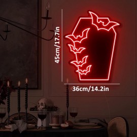 1pc Gothic Coffin Bat Neon Mirror Sign, LED Wall Mounted Makeup Mirror with Multicolor Glow, USB Powered, Switch Control, Plastic Material, Ideal for Bedroom, Makeup Room, Gift - Purple, White, Red