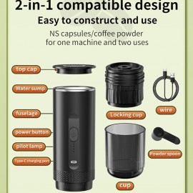 1pc Wireless Portable Italian Coffee Maker with Heating Function, 7500mAh Large Capacity Battery, No Hot Water Needed, Car Carry Coffee Machine