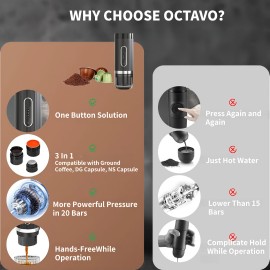 20 Bar Portable Espresso Maker-3-in-1 Camping Coffee Machine with USB Self-Heating, Compatible with Ground Coffee, Nespresso & Dolce Gusto Pods-Mini Electric Travel Coffee Maker for Hiking, RV, Office