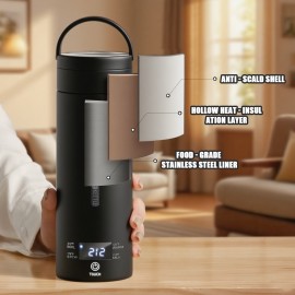 US, 120V 16.9oz Travel hot water cup | modern hot water cup | durable hot water cup, can quickly heat to boiling, used to brew coffee and tea, and comes with a storage bag and cleaning brush. It is suitable for travel, office, and home use, Christmas