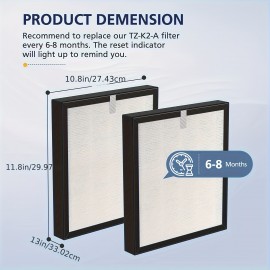 4 PACK True HEPA Replacement Filter for Tolife TZK2/TZK2A Air Purifier, 3-in-1 Filtration System with Activated Carbon for Dust, Pet Dander & Odor Removal