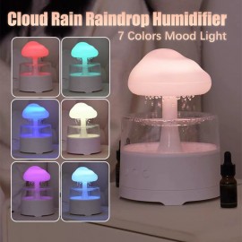 [Rain Cloud Aroma Diffuser] 7-Color Mushroom-Shaped Rain Cloud Aroma Diffuser | Waterfall Night Light with Mist Humidifier, Desk Simulation Water Droplet Sound, USB-Powered (White) - 1pc