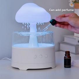 [Rain Cloud Aroma Diffuser] 7-Color Mushroom-Shaped Rain Cloud Aroma Diffuser | Waterfall Night Light with Mist Humidifier, Desk Simulation Water Droplet Sound, USB-Powered (White) - 1pc