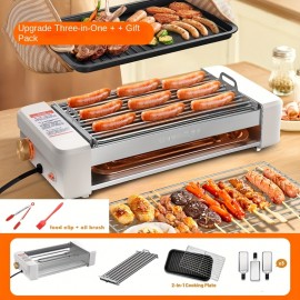 4-in-1 Multi-functional Sausage Grill, With Three-hand Dish And Silicone Oil Brush, Silicone Grill Holder, Non-stick Pan, Countertop, Adjustable Temperature, Detachable Panel, Easy To Clean, Suitable For Kitchens And Dormitories
