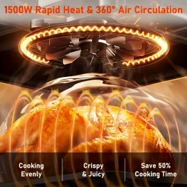 16QT Large Capacity Digital Air Fryer Oven Toaster Combo with 360° Hot Air Circulation, 1500W Fast Preheating & Cooking, Digital Display & Precise Temperature Control, Transparent Door with Window, Healthy Low-Oil Cooking Intelligent Chip Technology