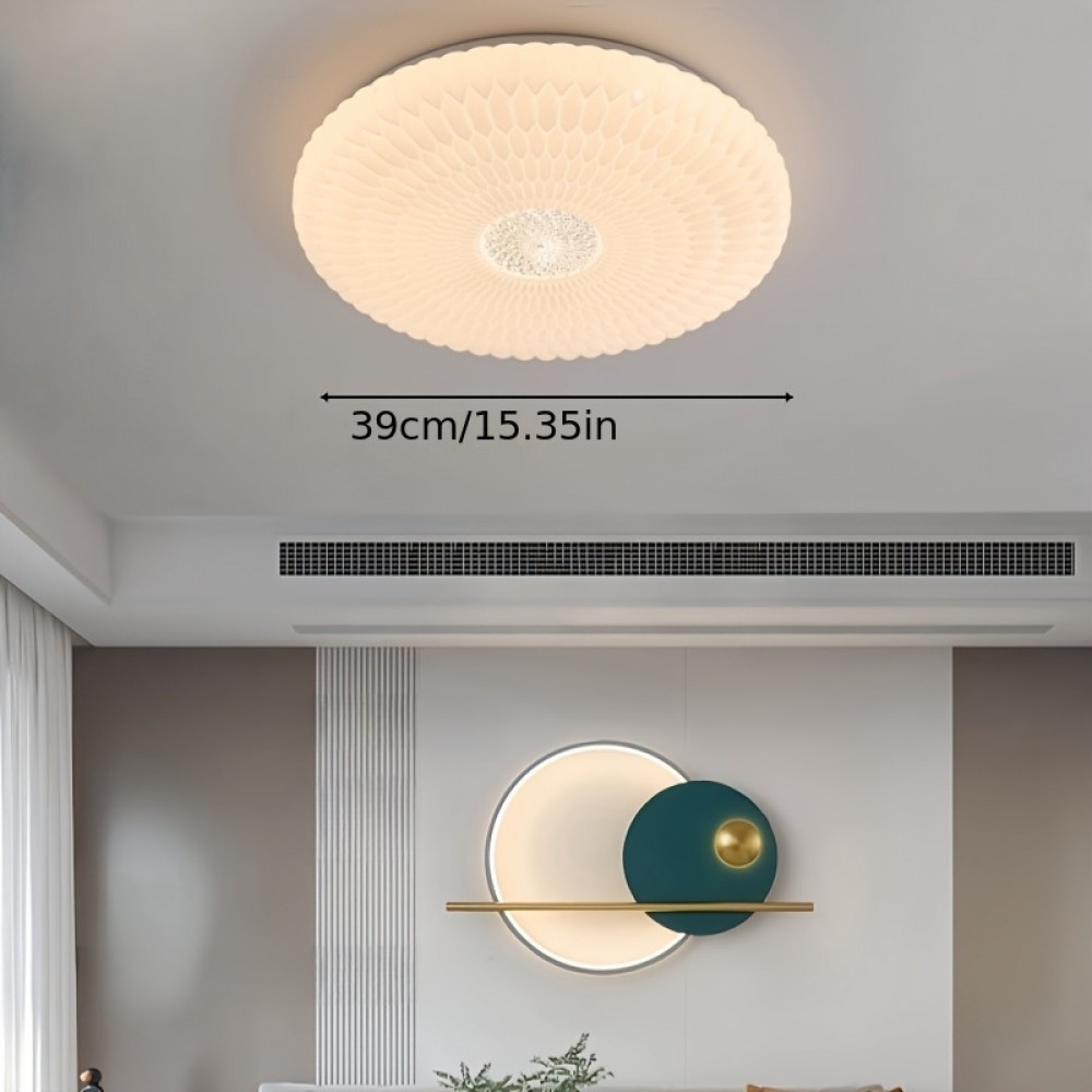 Modern Elegant Luxurious Feather-Shaped Round Acrylic Diamond Pattern Tri-Color Changing Ceiling Light with Easy Installation for Living Room, Bedroom, Study, Hallway, Bar - Product Does Not Include Switch Control