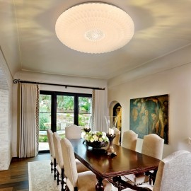 Modern Elegant Luxurious Feather-Shaped Round Acrylic Diamond Pattern Tri-Color Changing Ceiling Light with Easy Installation for Living Room, Bedroom, Study, Hallway, Bar - Product Does Not Include Switch Control