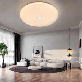 Modern Elegant Luxurious Feather-Shaped Round Acrylic Diamond Pattern Tri-Color Changing Ceiling Light with Easy Installation for Living Room, Bedroom, Study, Hallway, Bar - Product Does Not Include Switch Control