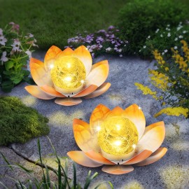 Two Pieces Solar Outdoor Decoration Waterproof for Lotus Lamp, Garden Decoration Metal Cracked Ball Glass for Lotus Lamp, Suitable for Indoor And Outdoor Solar Lamps for Dining Tables, Living Rooms, Balconies Decoration, Father's Day And Thanksgiving Gifts, Indoor Decor, Outdoor Lighting, Elegant Lighting, Floral Design, Handcrafted Decor, Weatherproof Light, Solar Lantern, Touch Control Lamp, Garden Enthusiasts, Interior Designers