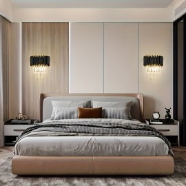 Modern Minimalist LED Tri-Color Changing Crystal Wall Light/Metal Fixture/Sleek Design/Contemporary Lighting/Durable Construction/Adjustable Brightness/Colorchanging Lamp/Interior Designers/Home Decorators/for Bedroom/Living Room/Study/Hallway/with Three-Color Dimmable Bulb/Wall Lamps for Living Room/Living Room Lamp/Lamps for Living Room/Lamp for Living Room/Wall Lamp/Bedroom Lighting/Study Lighting