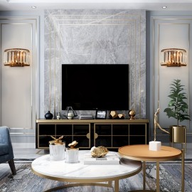 Modern Luxury Elegant Crystal Semi-Circular LED Wall Light - 3-Color Adjustable, Metal Frame, Semi-Flush Mount for Living Room, Bedroom, Study, Hallway, Bedside - Hardwired 110-240V, No Battery Needed, Bedroom Lighting, Contemporary Lighting, Sleek Design