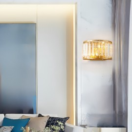 Modern Luxury Elegant Crystal Semi-Circular LED Wall Light - 3-Color Adjustable, Metal Frame, Semi-Flush Mount for Living Room, Bedroom, Study, Hallway, Bedside - Hardwired 110-240V, No Battery Needed, Bedroom Lighting, Contemporary Lighting, Sleek Design