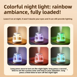 USB powered color transparent humidifier with continuous and intermittent spray, seven color night light, silent mist, easy to add water, suitable for living room, bedroom, office, living room accessories | decorative humidifier | USB power supply mo