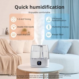 1.59gal Cool & Warm Mist Humidifier for Large Rooms, Nursery, Bedroom - Soundwave technology Quiet Operation, 50H Runtime, Auto Mode with Top-Fill Tank, Essential Oil Diffuser,, Easy-Clean Design (Cool/Warm Mist, Plug-in Air Humidifier