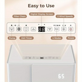 Dehumidifier With Auto Defrost, 50/80 Pints/ Day, 3 Color LED Lights & LED Display, 24H Timer, 3 Modes, Drain Hose Included, For Home, Basement, Large Room, 6.5L(1.7 Gal), 4.8L(1.2 Gal) Water Tank