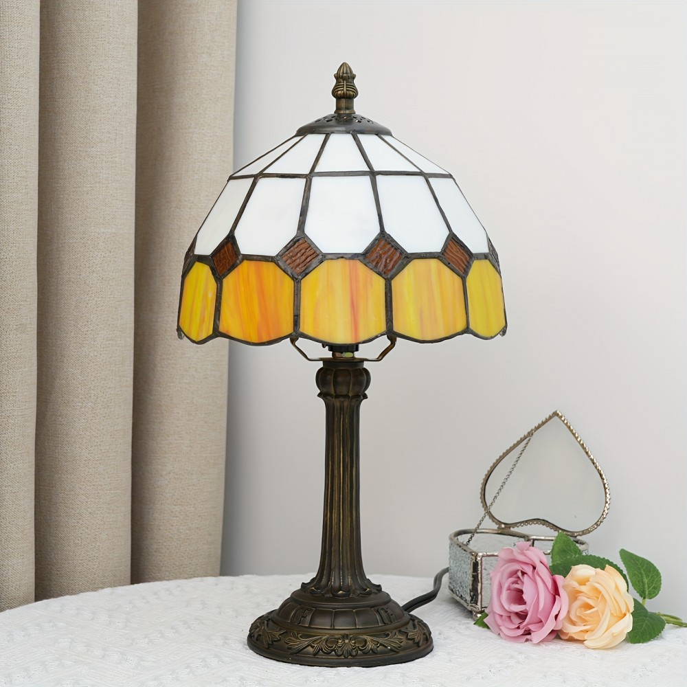 [1 Vintage Mosaic Glass Lamp] Vintage Handmade Mosaic Glass 1 Stained Glass Table Lamp | Office Home Living Room, Dining Room and Bedroom Decoration Lamps